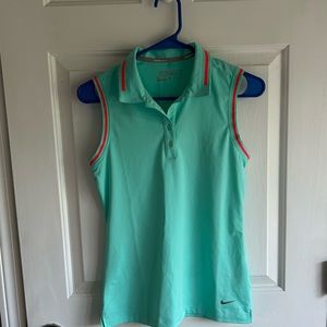 NikeGolf Tour Performance Dri-Fit Sleeveless Polo, aqua/pink trim, XS